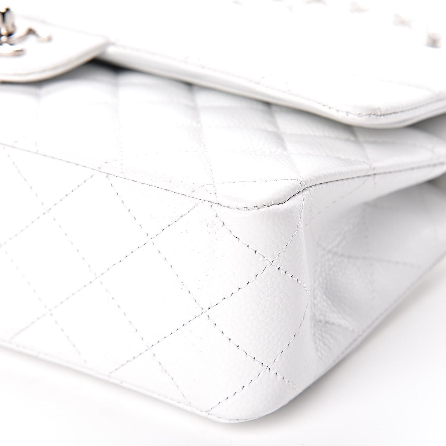 Caviar Quilted Medium Double Flap White