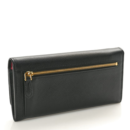 Prada Saffiano Bi-Color Metal Continental Flap Travel Wallet Black Ibisco 4 of 9