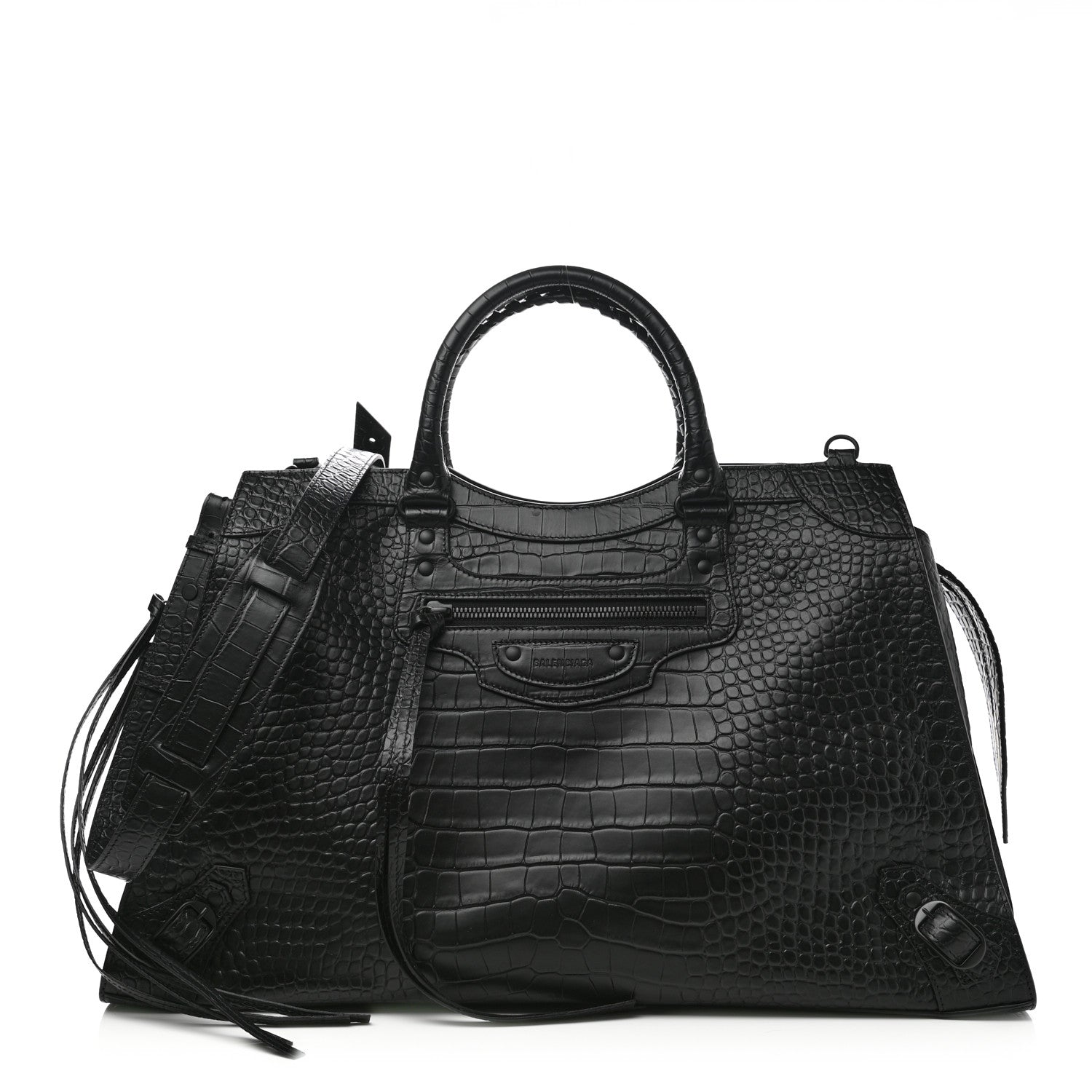 Balenciaga Semi Matte Calfskin Crocodile Embossed Neo Classic Black Hardware Large City Black 1 of 9