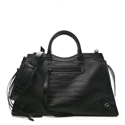Balenciaga Semi Matte Calfskin Crocodile Embossed Neo Classic Black Hardware Large City Black 1 of 9