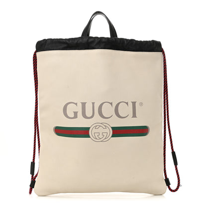 Gucci Calfskin Logo Drawstring Backpack Mystic White 1 of 14