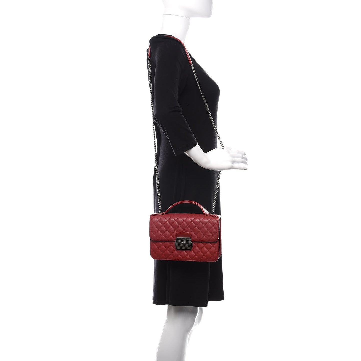 Goatskin Quilted Small CC University Top Handle Flap Red