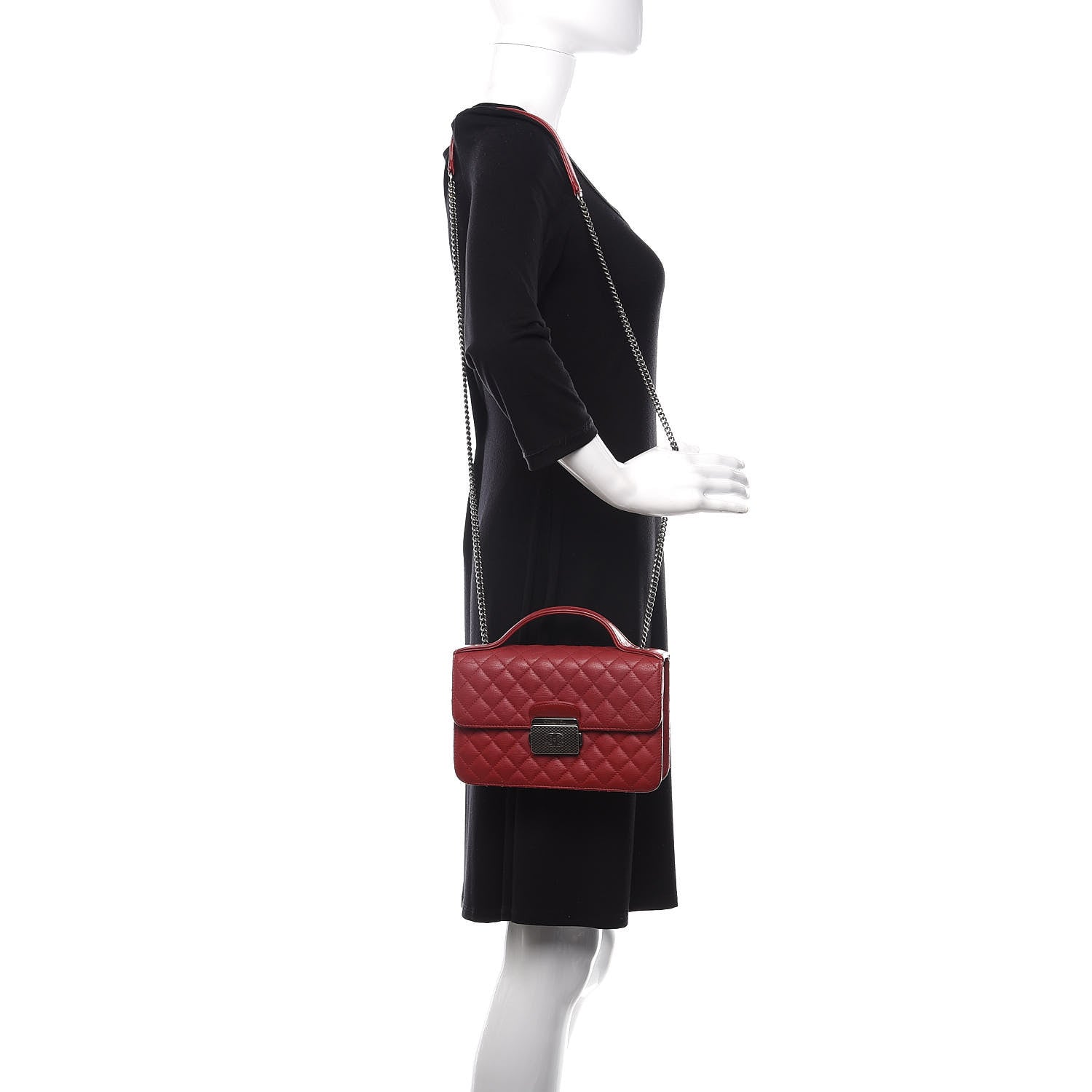 Chanel Goatskin Quilted Small CC University Top Handle Flap Red 2 of 15