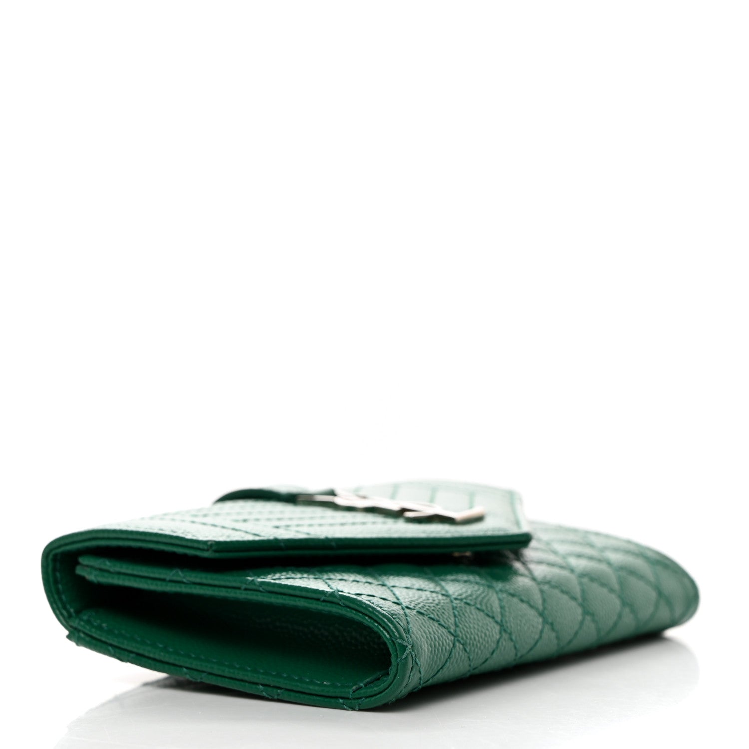 Saint Laurent Grain De Poudre Textured Mixed Matelasse Triquilt Small Monogram Envelope Wallet Green 4 of 8