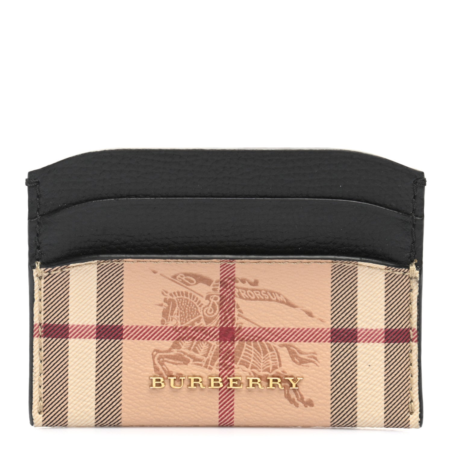 Burberry Soft Grain Calfskin Haymarket Check Izzy Card Case Black 1 of 8