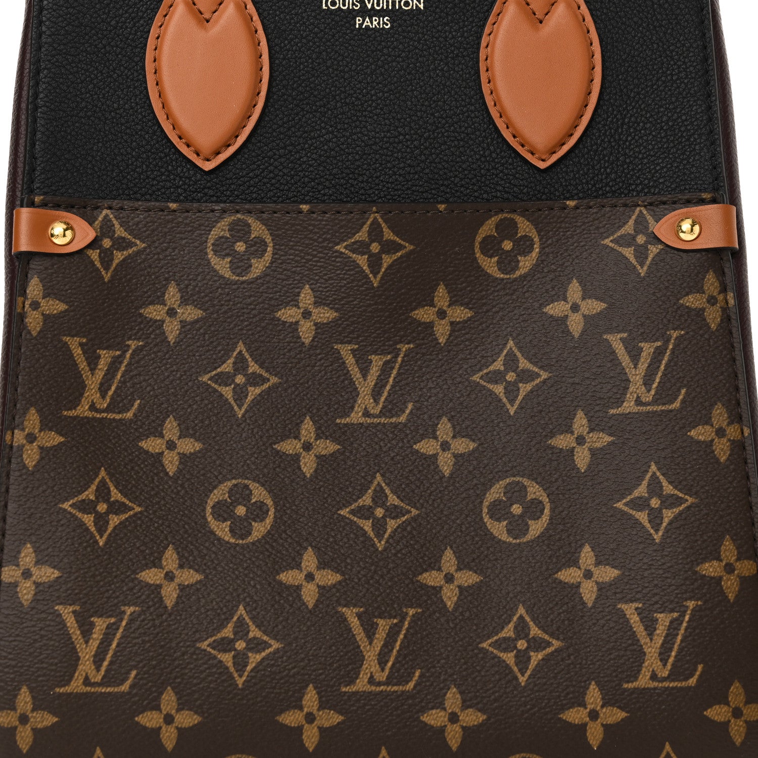 Louis Vuitton Calfskin Monogram Fold Tote MM Black Wine Cream 7 of 9
