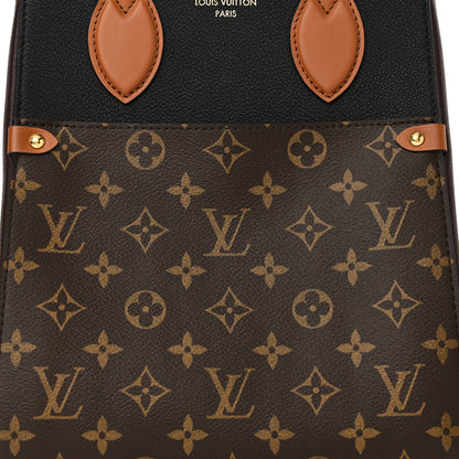 Louis Vuitton Calfskin Monogram Fold Tote MM Black Wine Cream 7 of 9