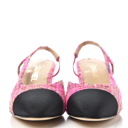 Chanel Tweed Grosgrain Cap Toe CC Slingback Pumps 39 Pink Black 2 of 11