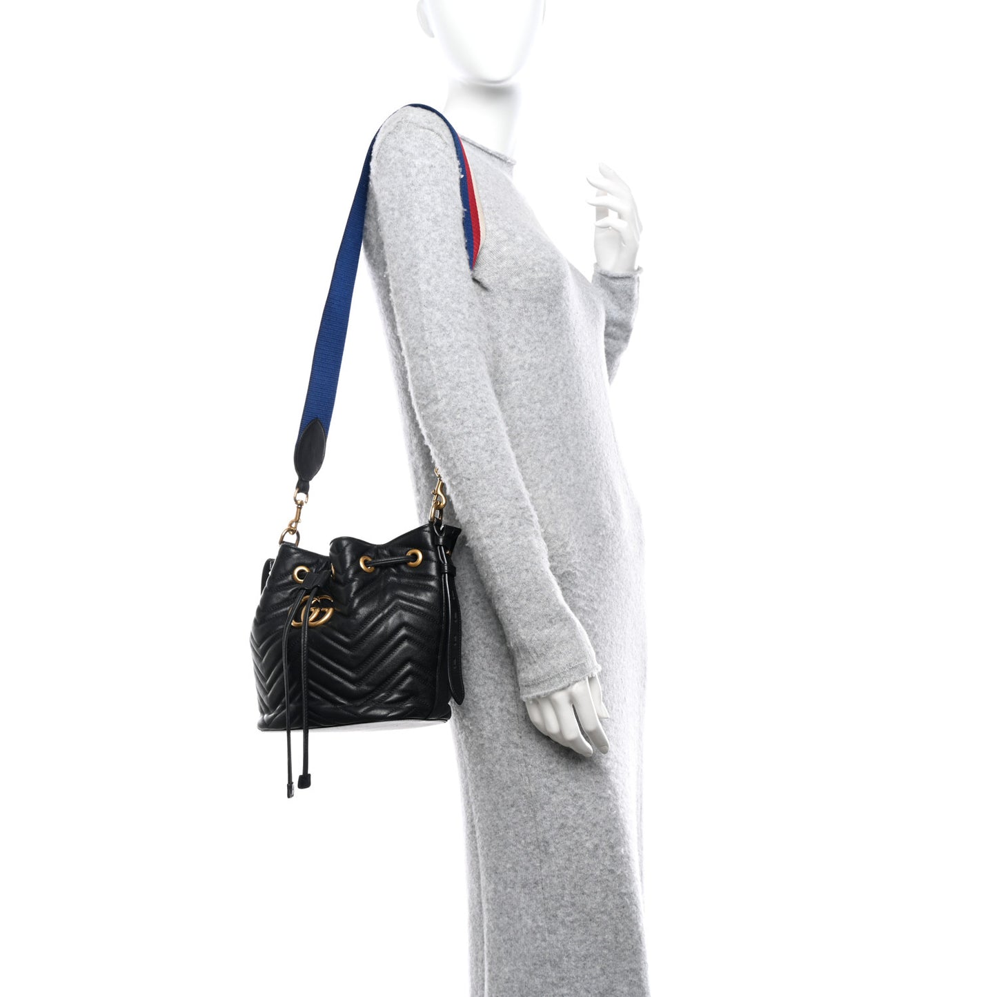 Calfskin Matelasse Sylvie Web GG Marmont Bucket Bag Black