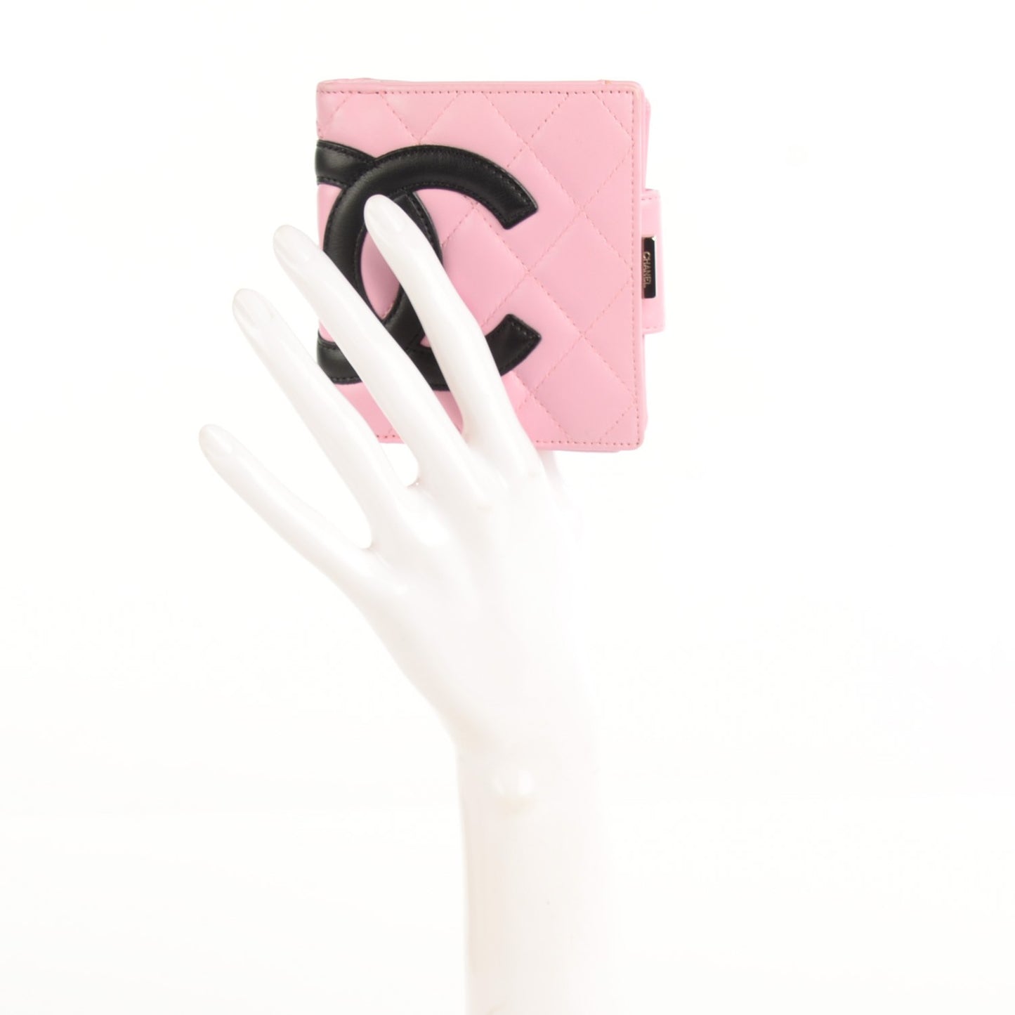 Calfskin Quilted Cambon Bi-Fold Wallet Pink Black