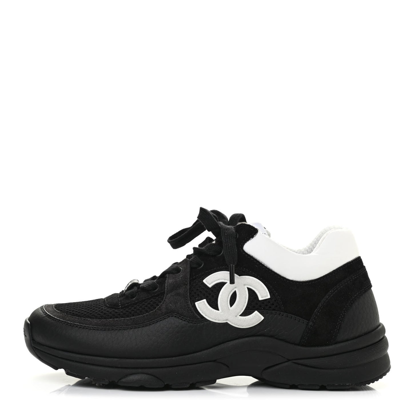 Mesh Suede Grained Calfskin Womens CC Sneakers 37.5 Black White