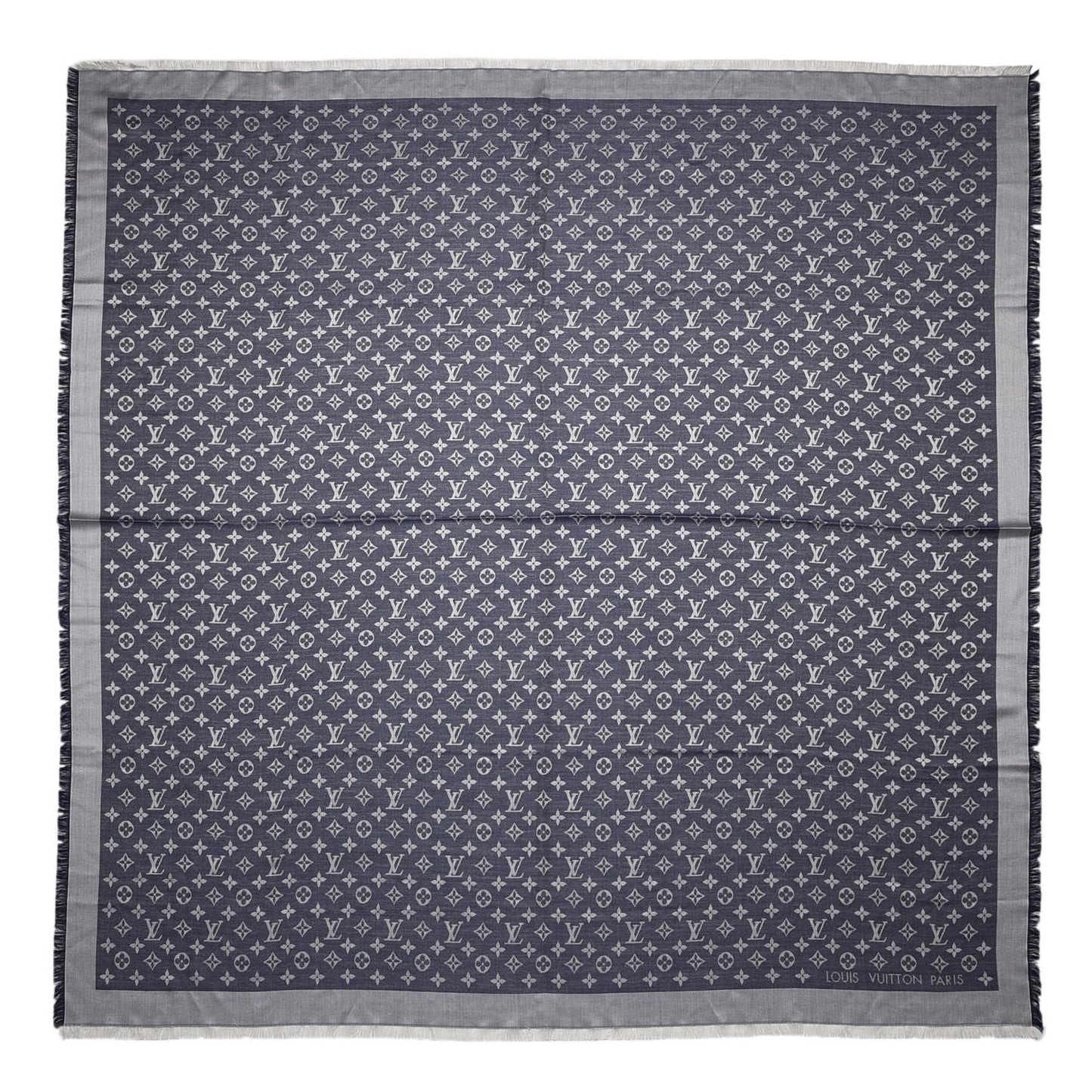 Silk Wool Monogram Denim Shawl Blue
