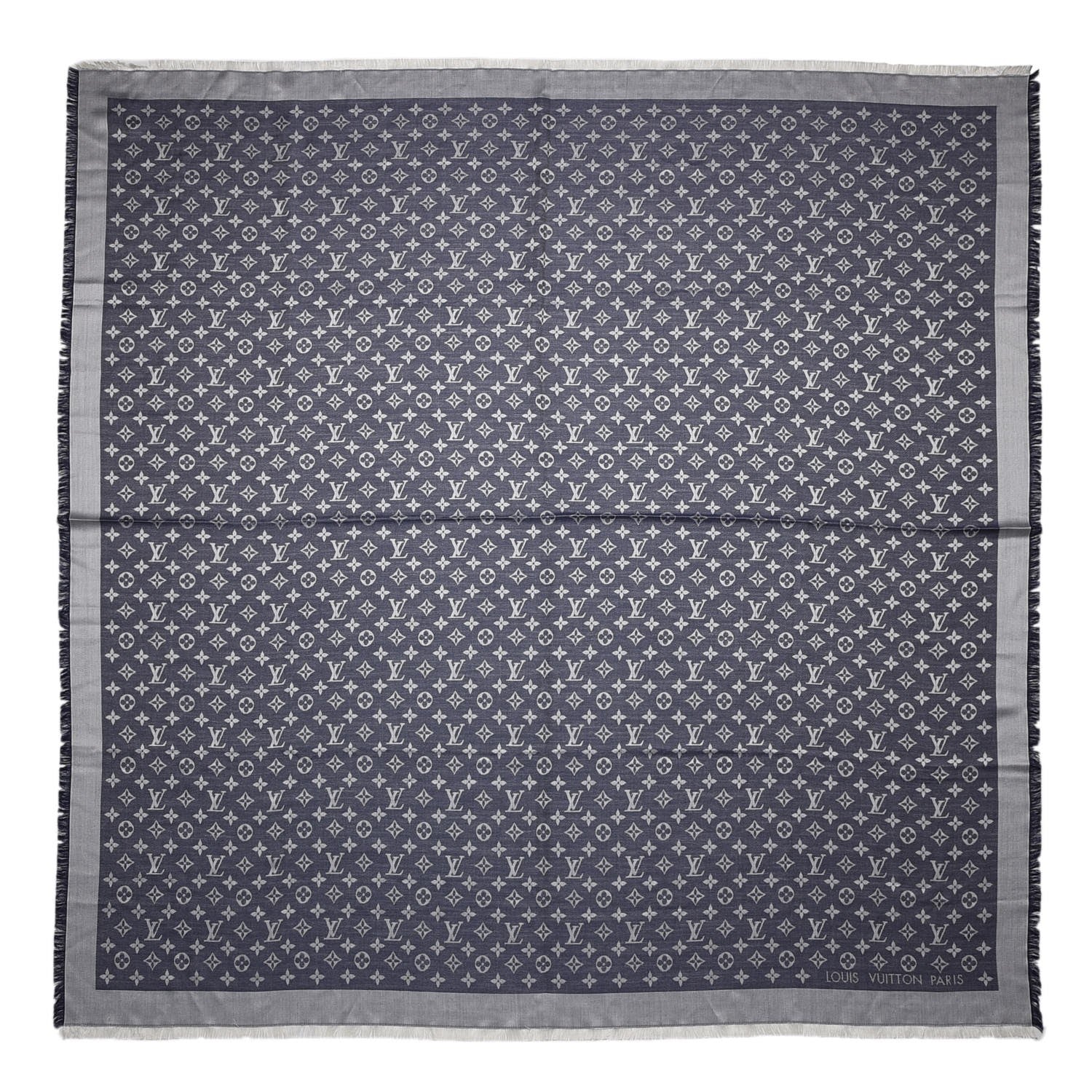 Louis Vuitton Silk Wool Monogram Denim Shawl Blue 1 of 4