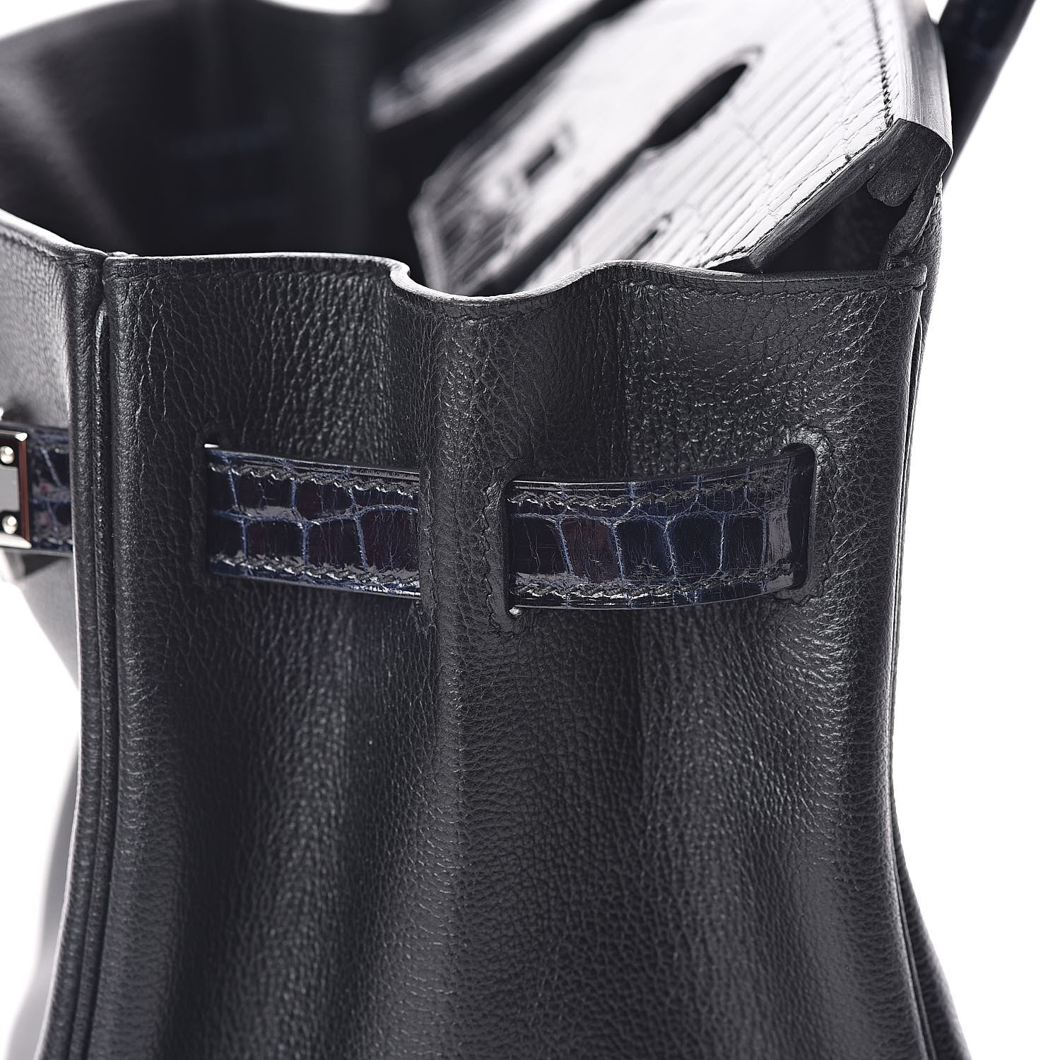 Hermes Clemence Novillo Shiny Niloticus Crocodile Birkin Touch 30 Black Bleu Marine 23 of 32