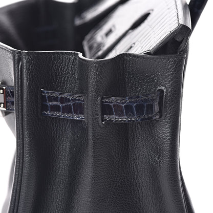 Hermes Clemence Novillo Shiny Niloticus Crocodile Birkin Touch 30 Black Bleu Marine 23 of 32