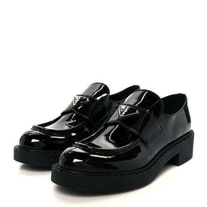 Prada Vernice Metal Triangle Logo 50mm Loafers 39.5 Black 4 of 9