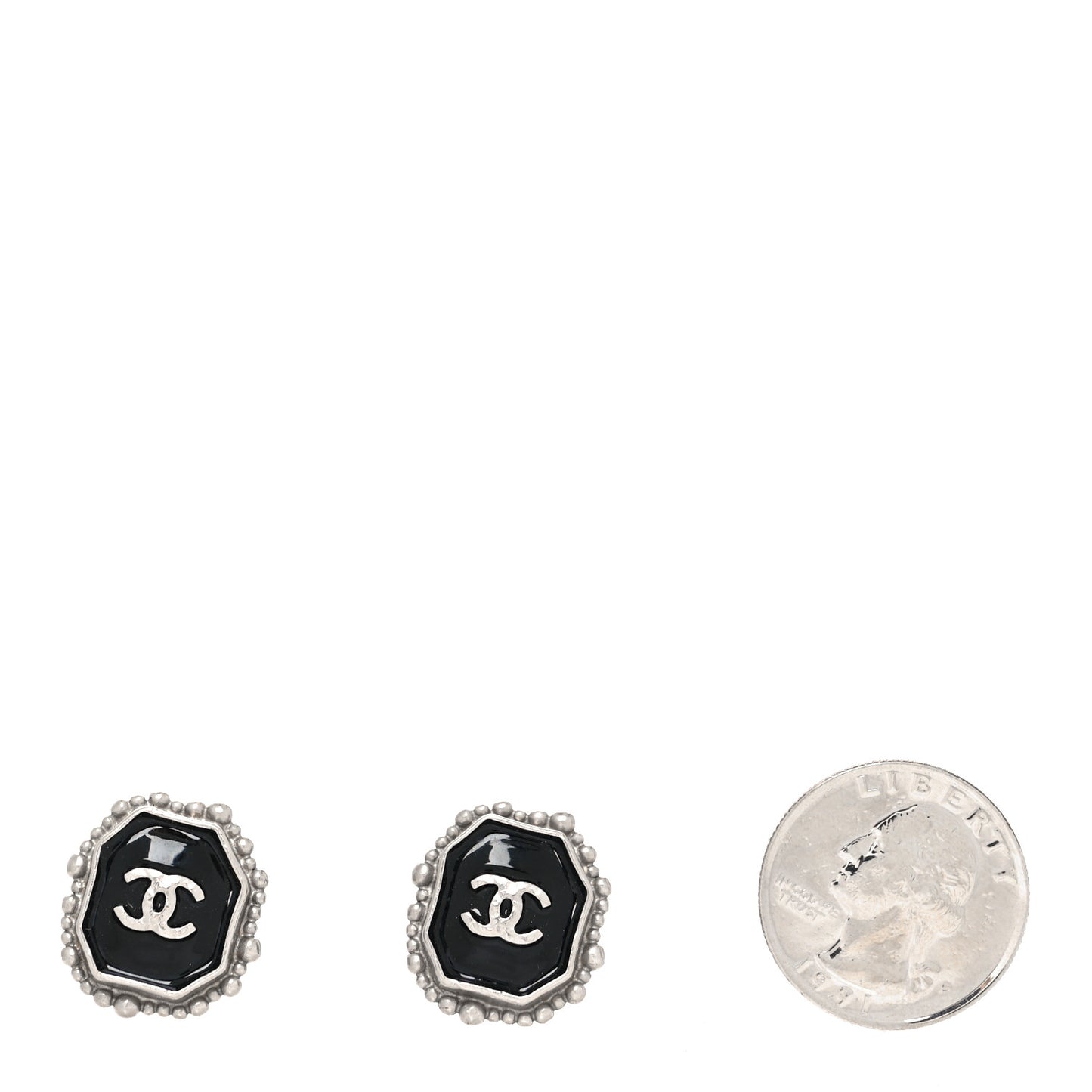Enamel CC Clip On Earrings Black Silver