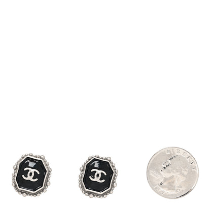 Chanel Enamel CC Clip On Earrings Black Silver 2 of 4