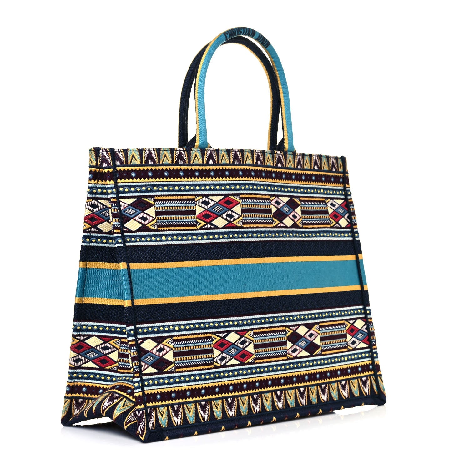 Christian Dior Canvas Embroidered Book Tote Blue Multicolor 3 of 11