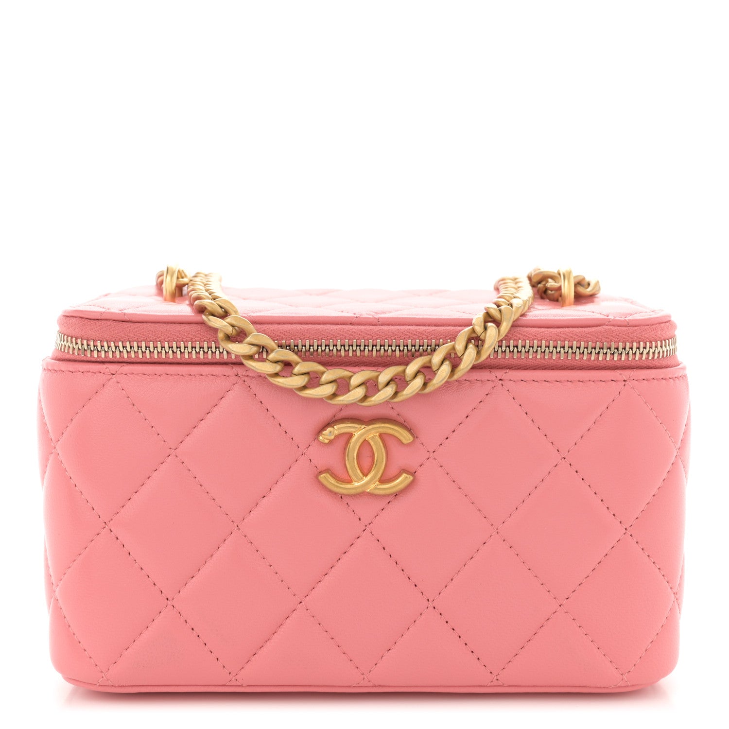 Chanel Shiny Lambskin Quilted Sweetheart Small Vanity Case With Chain Pink 1 of 10