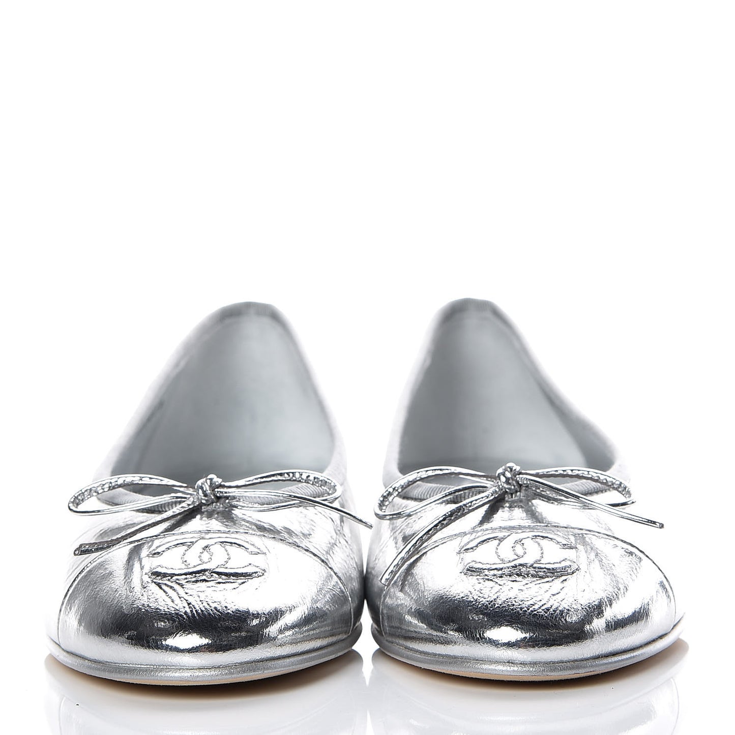 Metallic Calfskin Cap Toe CC Ballerina Flats 36.5 Silver