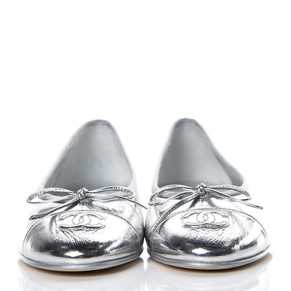 Chanel Metallic Calfskin Cap Toe CC Ballerina Flats 36.5 Silver 2 of 9