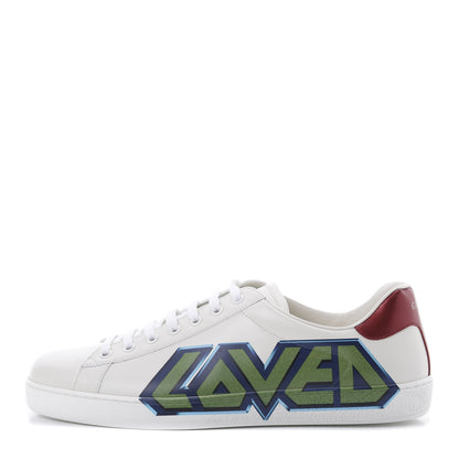 Gucci Calfskin Nappa LOVED Print Mens Ace Sneakers 10 White Red Flame Green 1 of 8