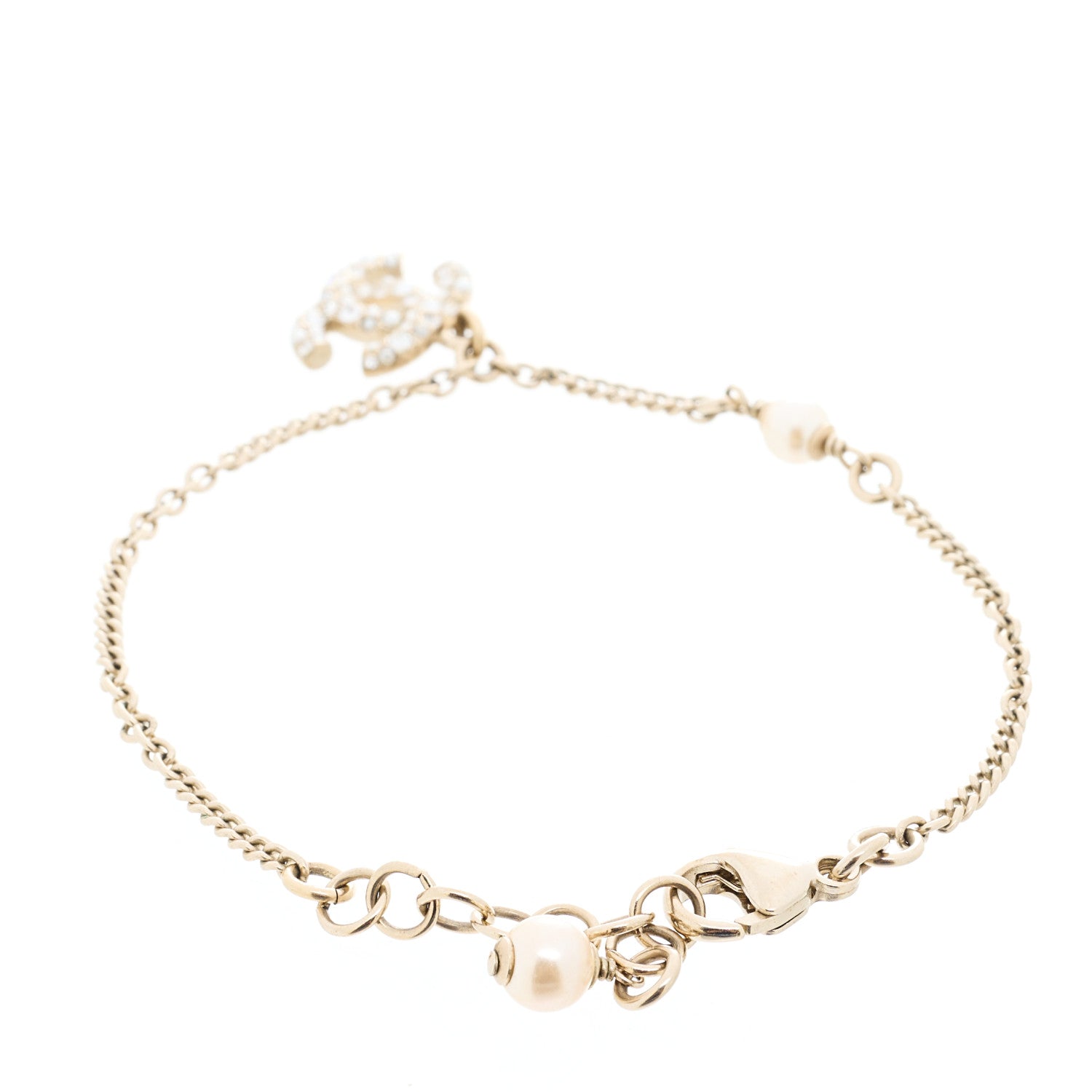Chanel Pearl Crystal CC Bracelet Gold 3 of 5