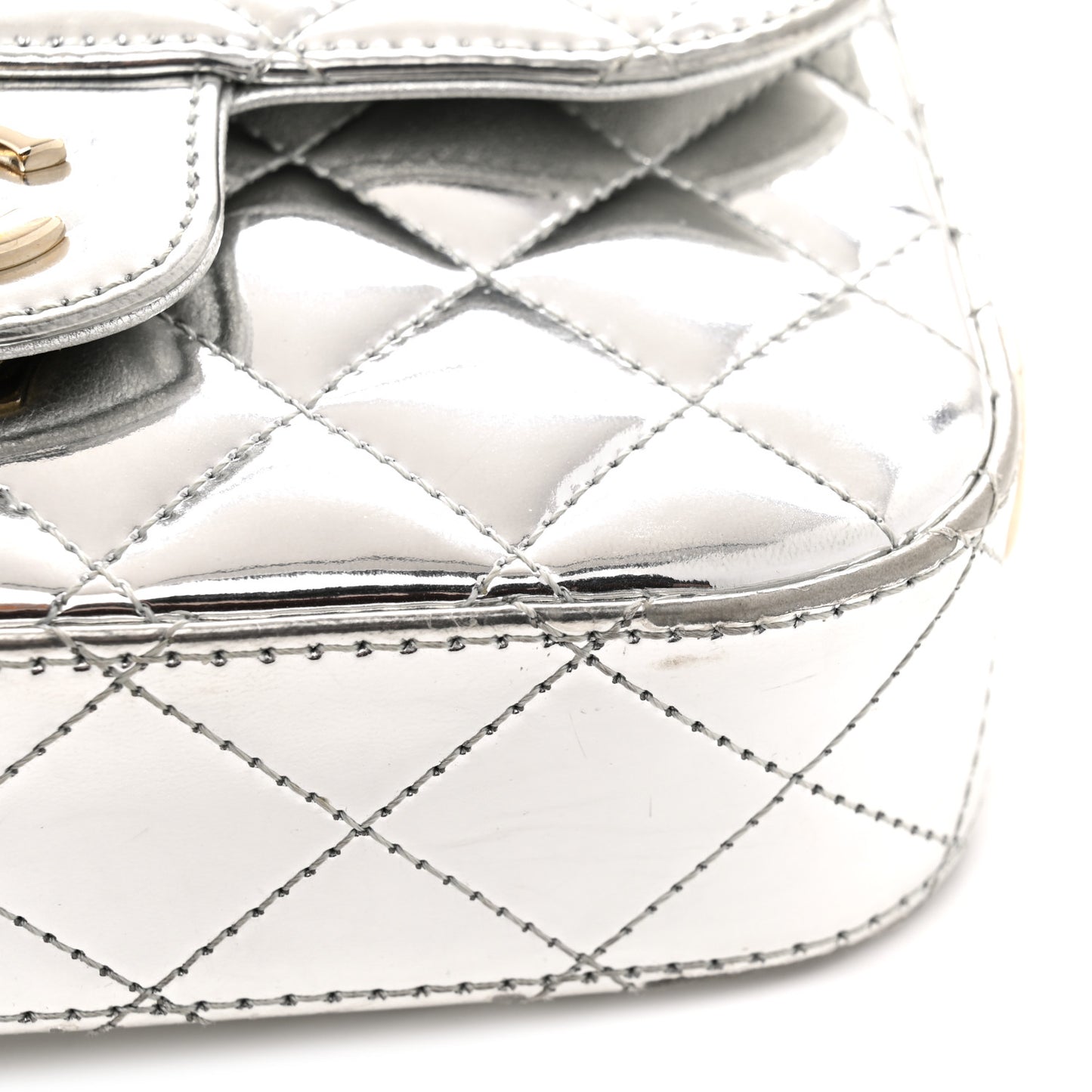 Mirror Calfskin Metallic Calfskin Quilted Hollywood Boulevard Mini Flap With Star Coin Purse Silver