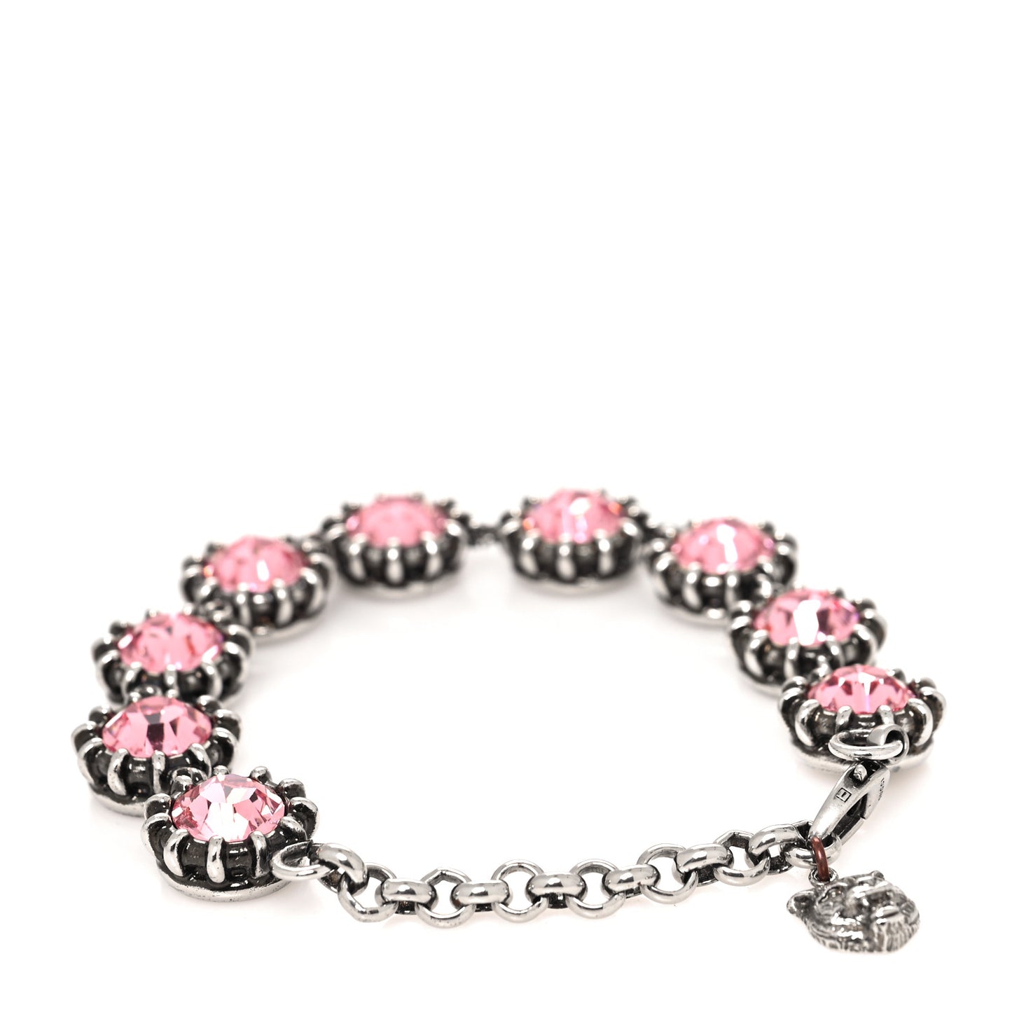 Crystal Metal Feline Bracelet Silver Pink