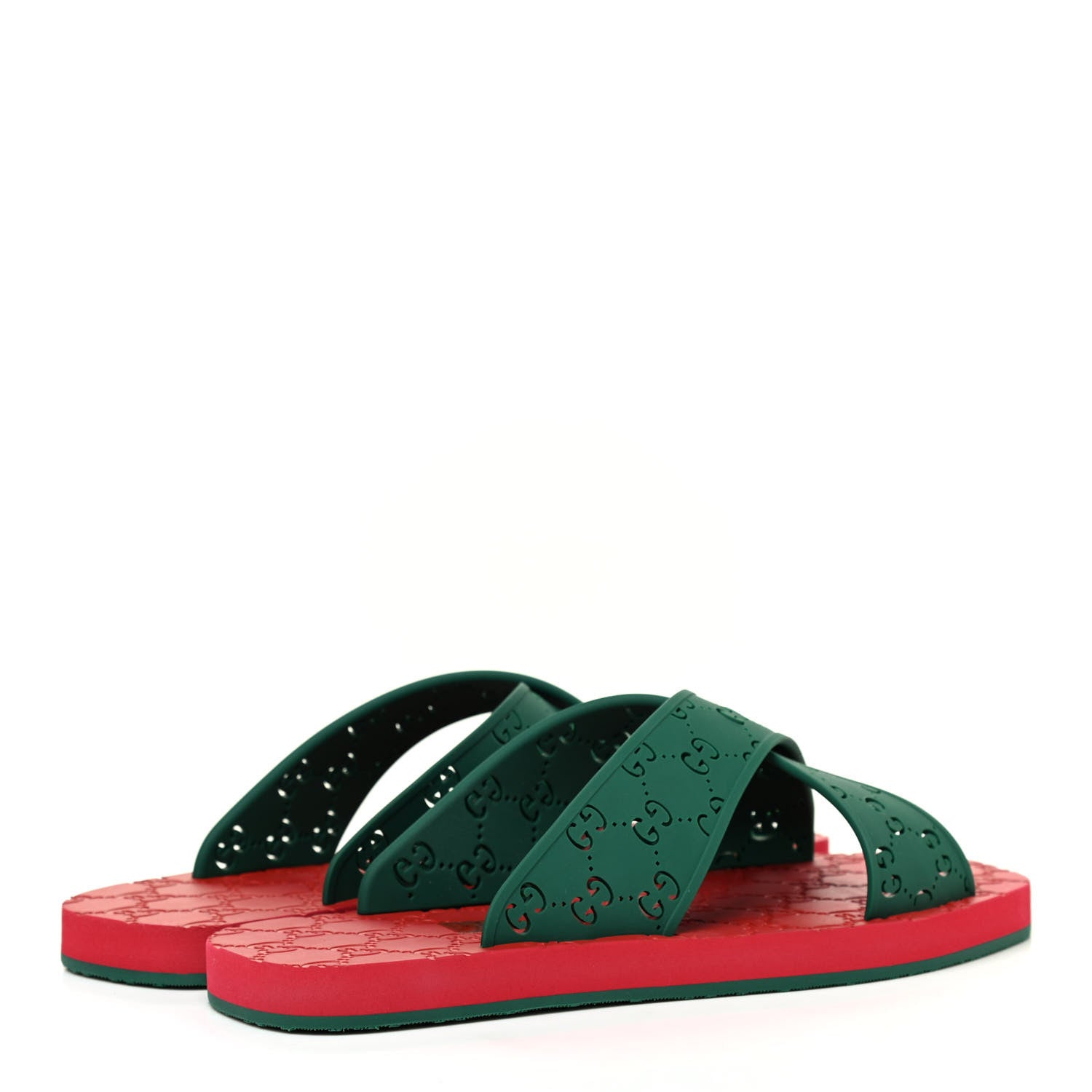 Gucci Rubber GG Monogram Perforated Mens Criss Cross Slide Sandals 8 Green 3 of 4