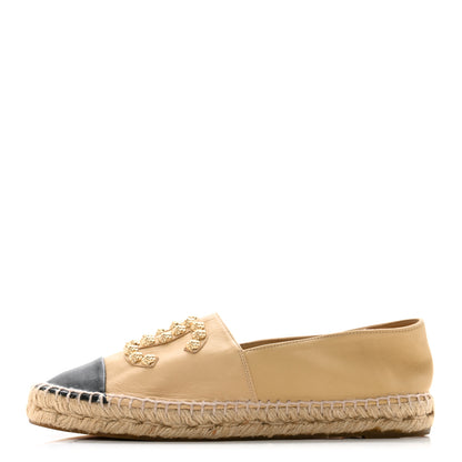Chanel Lambskin CC Camellia Stud Espadrilles 40 Beige Black 1 of 11