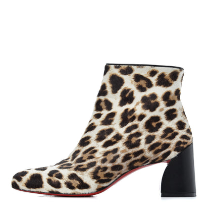 Christian Louboutin Pony Hair Leopard Turela 55 Ankle Boots 37.5 Black White 1 of 22