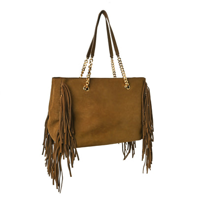 Saint Laurent Suede Fringe Monogram Shopping Tote Light Ochre 3 of 12