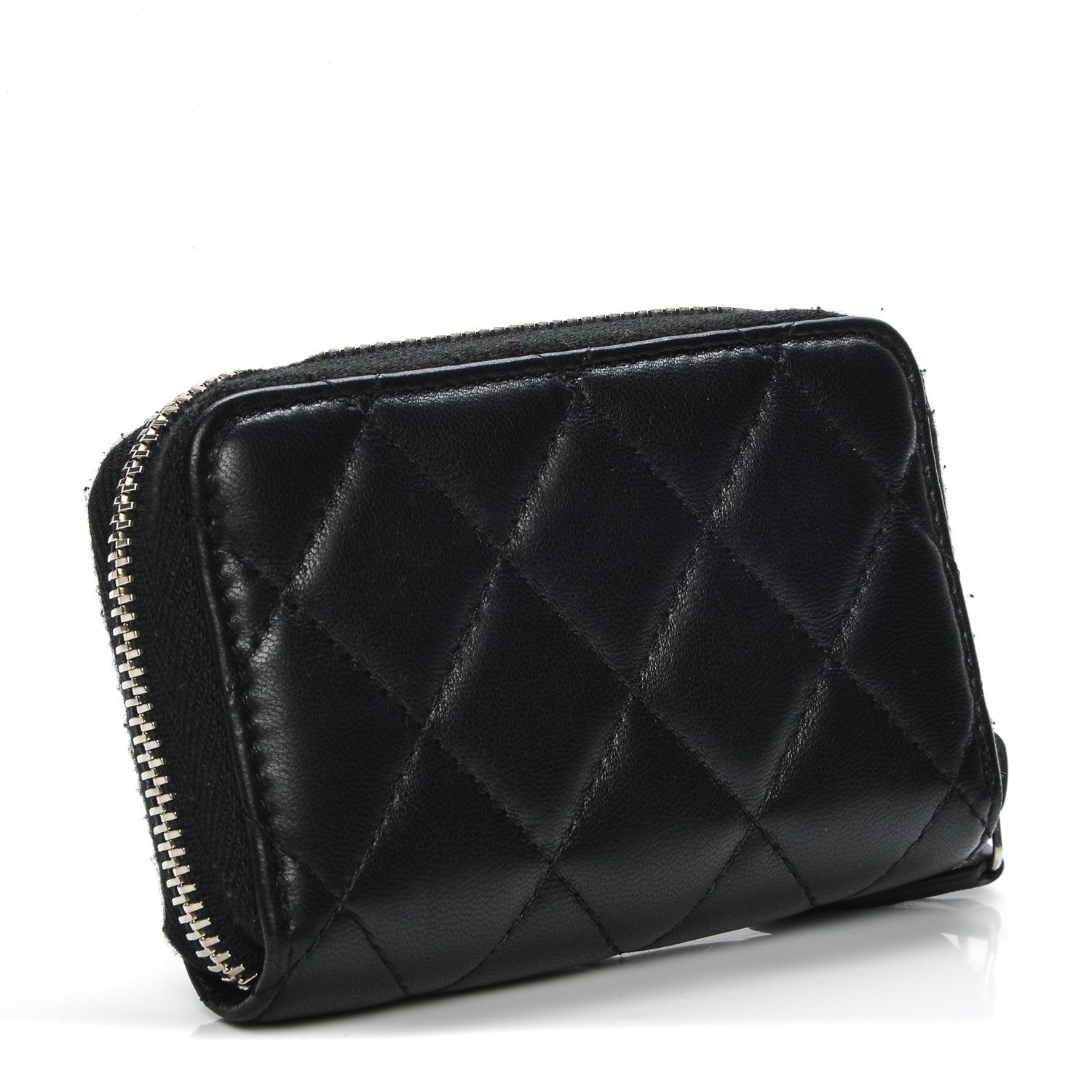 Chanel Lambskin Quilted Zip Around Coin Purse Wallet Black 3 of 7