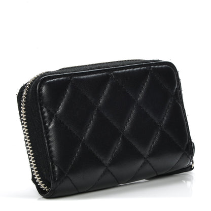 Chanel Lambskin Quilted Zip Around Coin Purse Wallet Black 3 of 7