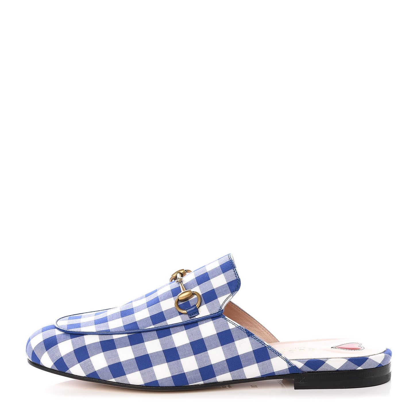 Cotton Gingham Womens Princetown Slippers 38 White Blue