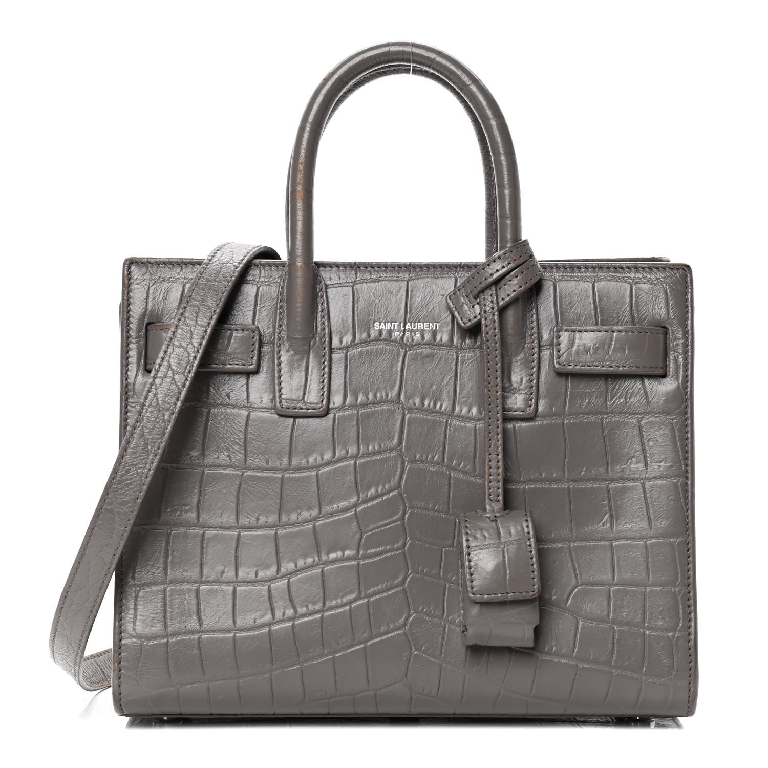 Saint Laurent Calfskin Crocodile Embossed Nano Sac De Jour Fog 1 of 6