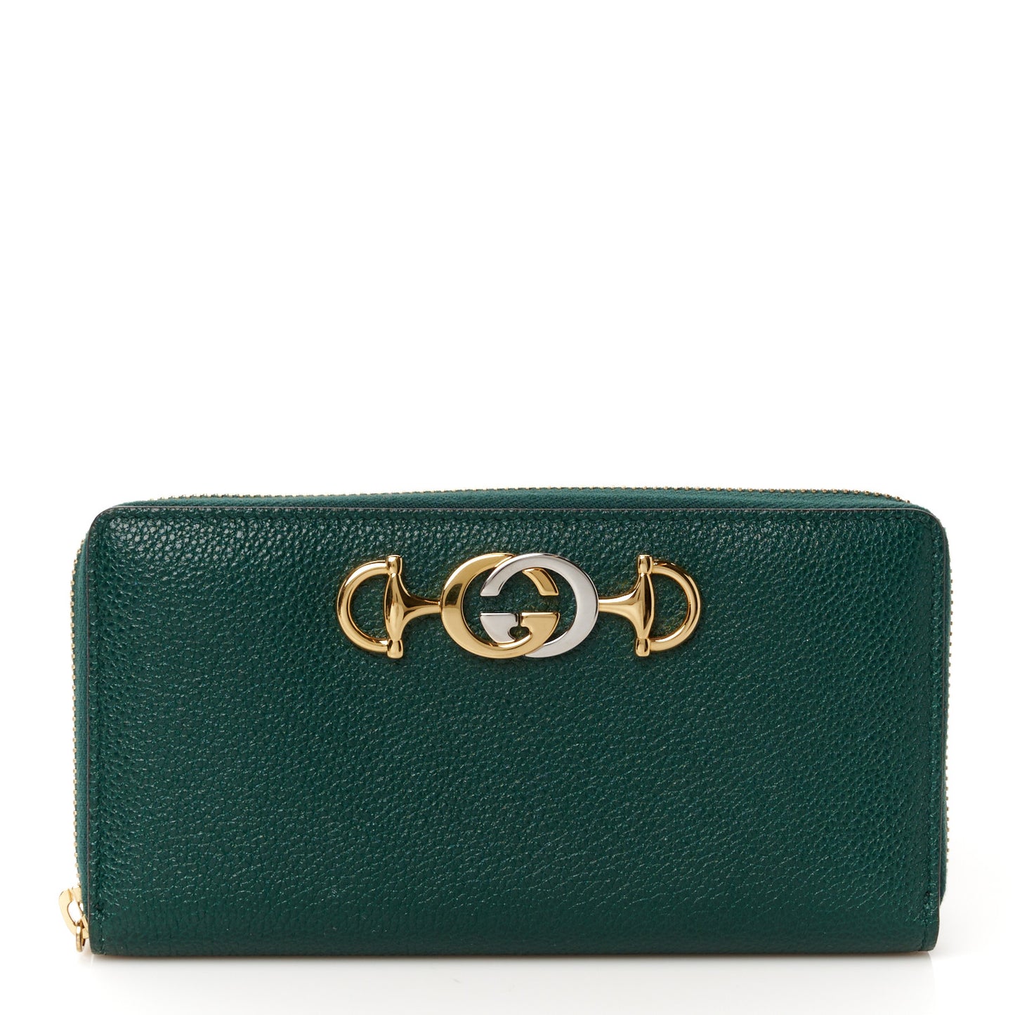 Grainy Calfskin Zumi Zip Around Wallet Vintage Green