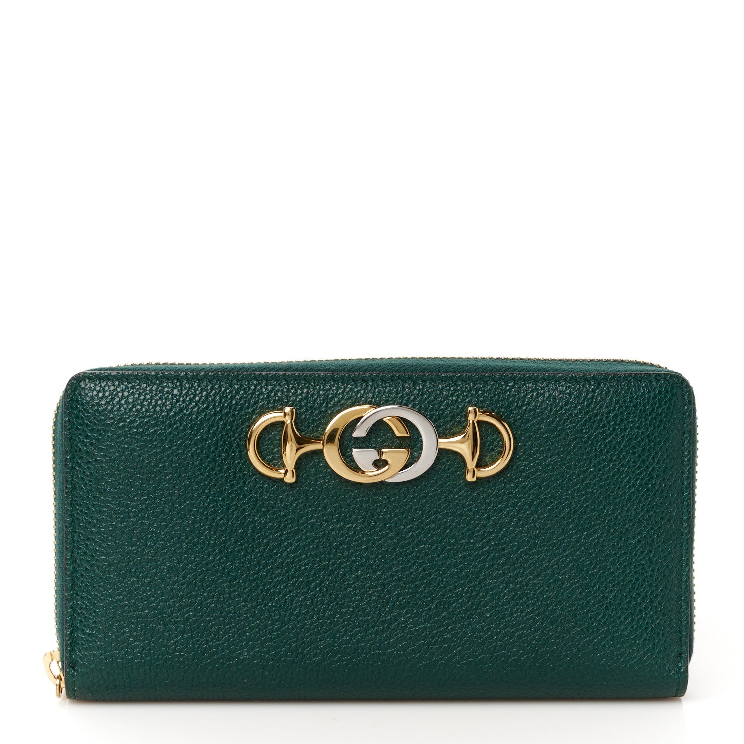 Gucci Grainy Calfskin Zumi Zip Around Wallet Vintage Green 1 of 8