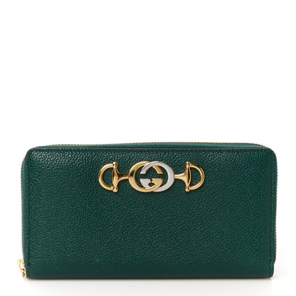 Gucci Grainy Calfskin Zumi Zip Around Wallet Vintage Green 1 of 8