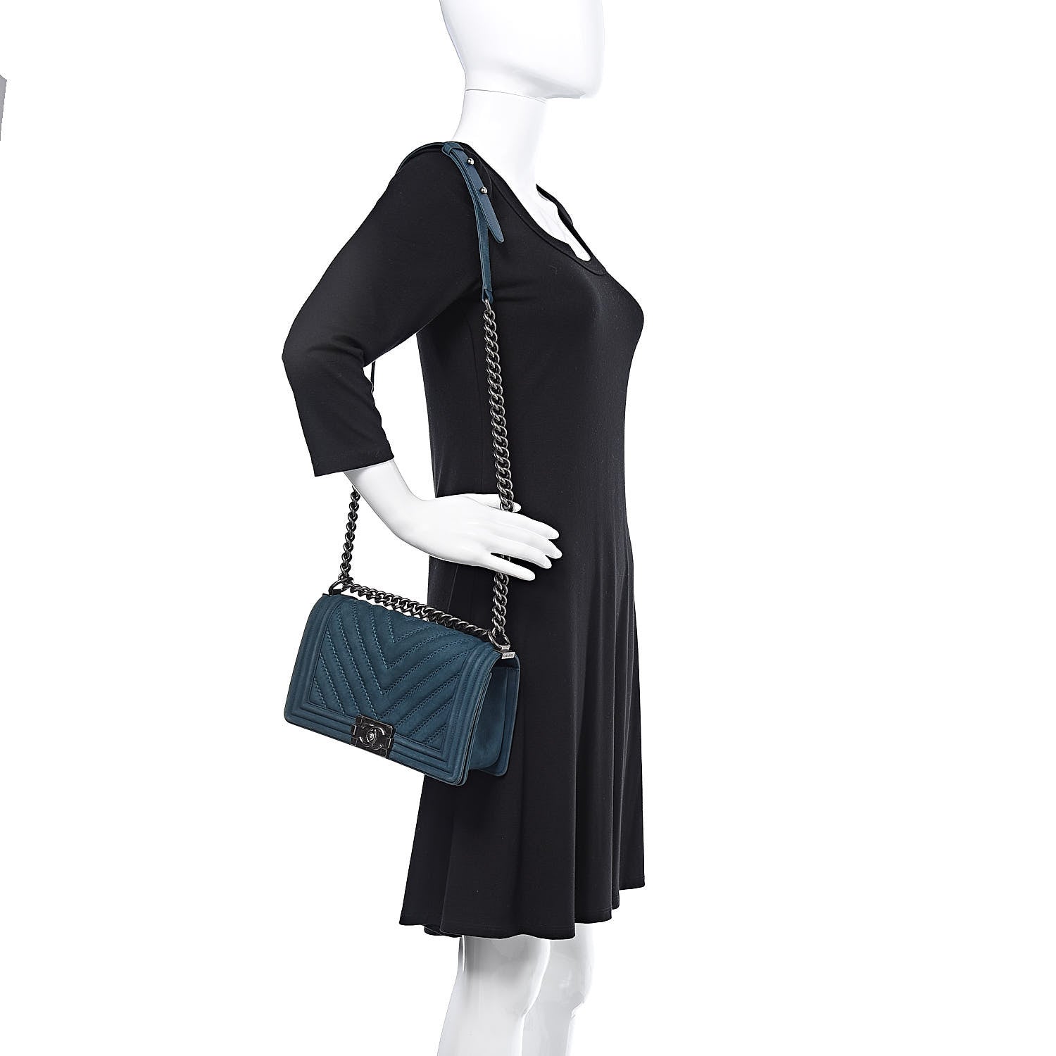 Chanel Nubuck Chevron Quilted Medium Boy Flap Blue 2 of 17