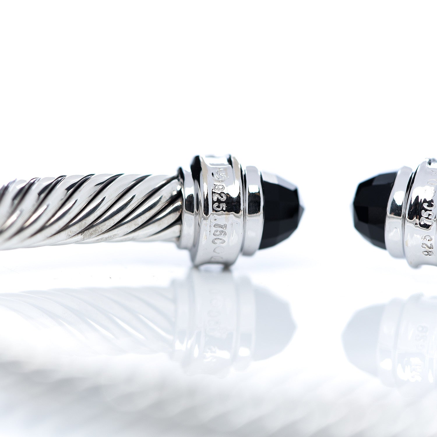 David Yurman Sterling Silver Diamond Black Onyx 5mm Cable Classics Princess Bracelet 3 of 4