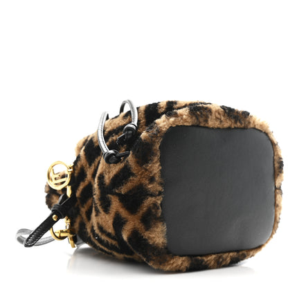 Fendi Shearling Vitello Dolce F is Fendi Macro FF 1974 Mini Mon Tresor Bucket Bag Tobacco Black 9 of 10