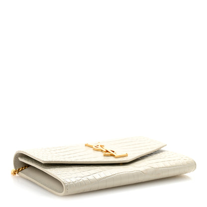 Saint Laurent Calfskin Crocodile Embossed Monogram Uptown Chain Wallet Crema Soft 5 of 14