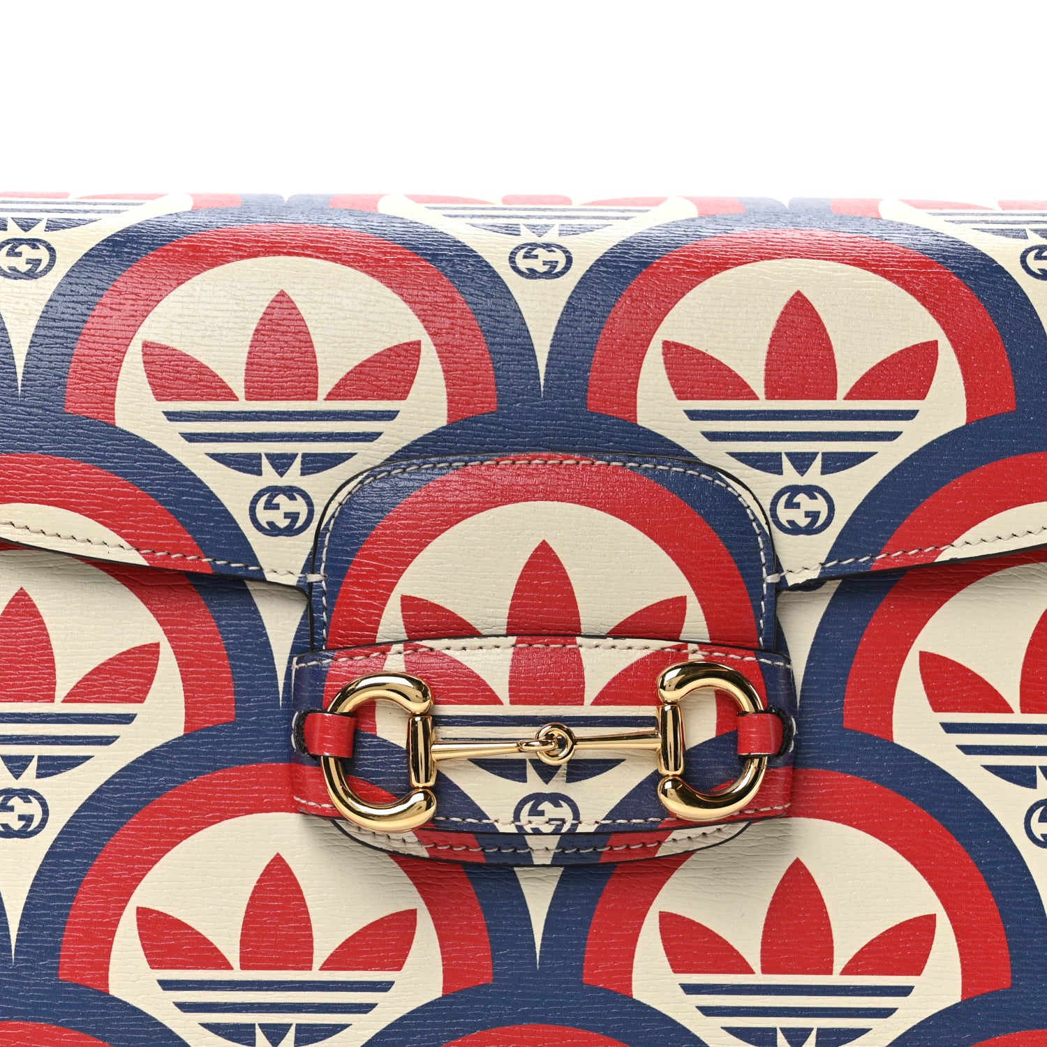 Gucci X ADIDAS Shangai Calfskin Web Trefoil Interlocking G Small Horsebit 1955 Shoulder Bag Red White Blue 8 of 10