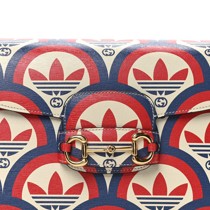 Gucci X ADIDAS Shangai Calfskin Web Trefoil Interlocking G Small Horsebit 1955 Shoulder Bag Red White Blue 8 of 10