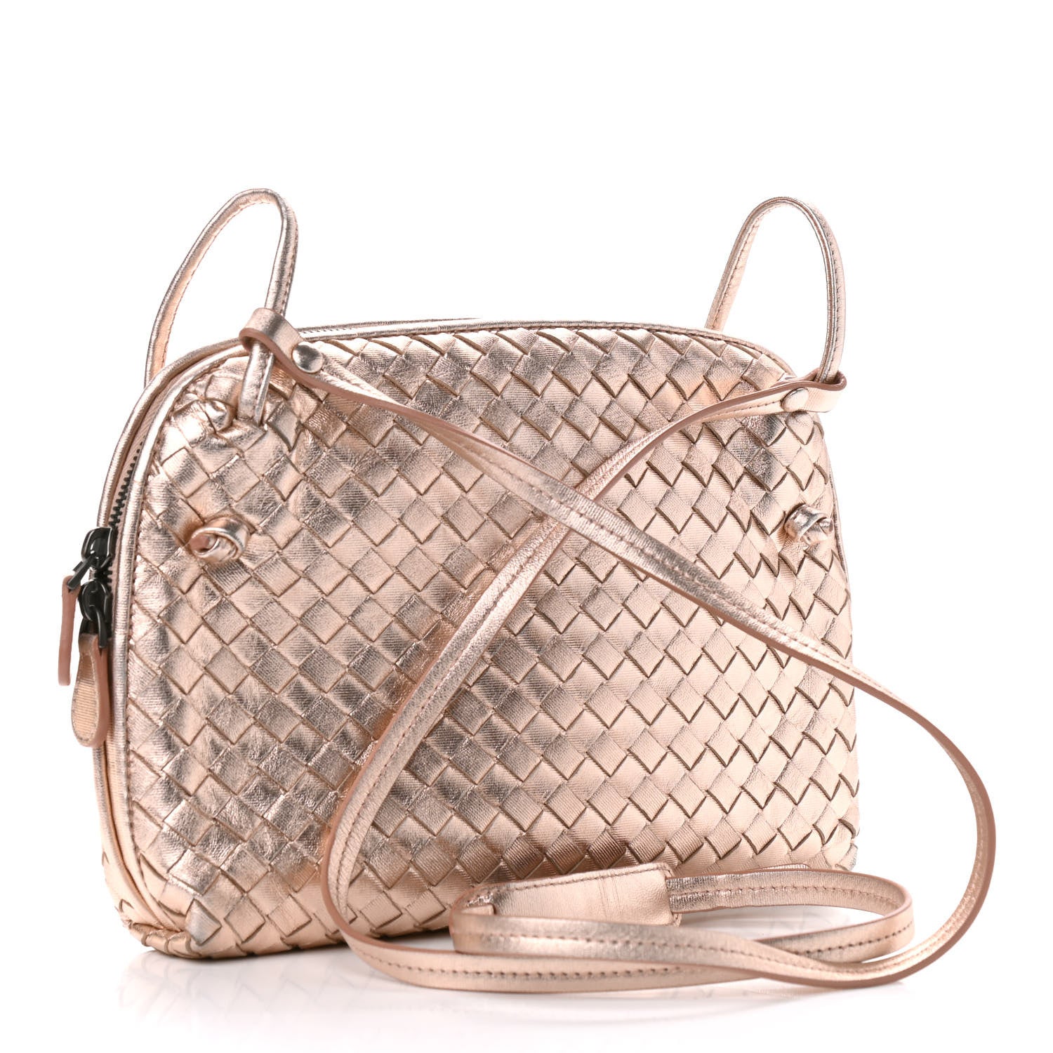 Bottega Veneta Metallic Grosgrain Intrecciato Nodini Crossbody Messenger Copper 3 of 9