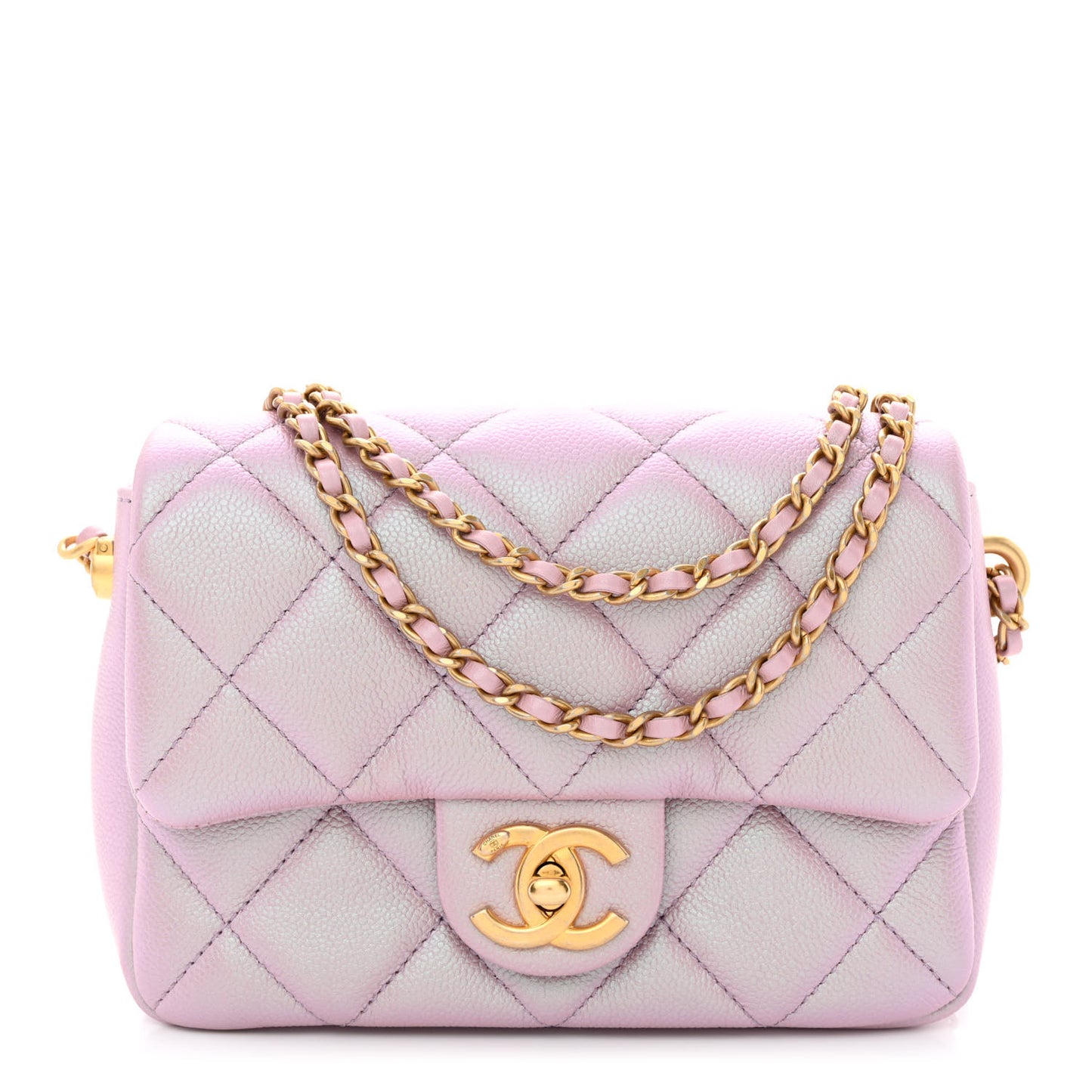 Iridescent Caviar Quilted Mini My Perfect Flap Pink