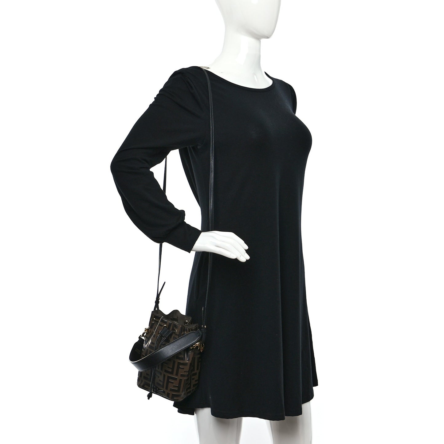 Vitello Liberty F is Fendi Bi-Color FF 1974 Embossed Mini Mon Tresor Bucket Bag Maya Black